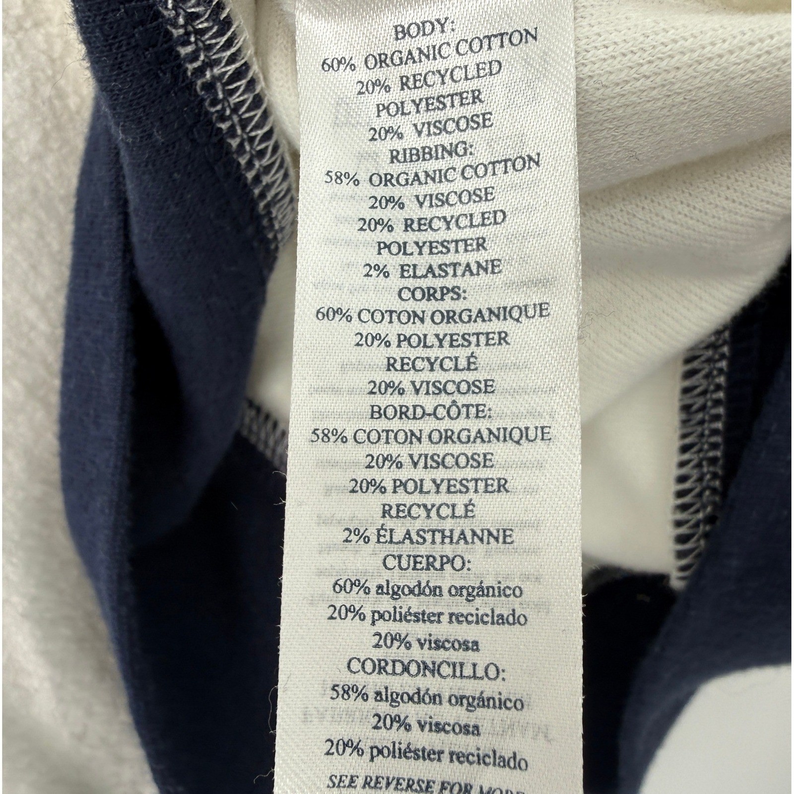 Faherty Beach Fleece Ringer Crew Women L Coastal Nautical Retro Preppy Soft
