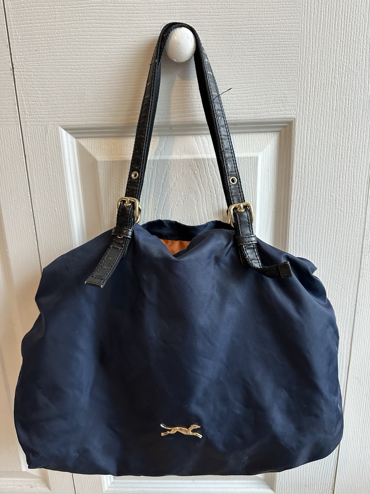 Bimba & Lola Two Tone Navy and Cognac/ Orange Drawstring Shoulder Tote Bag