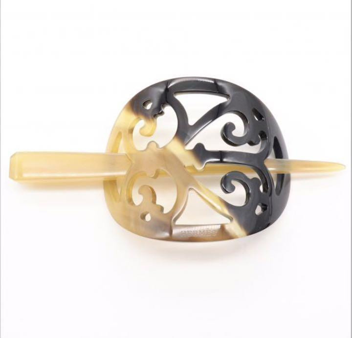 Hermes Hairpin Rocaille Buffalo Horn Motif 8.5 x 7 cm Stick 15 x 1.3 cm Two-tone