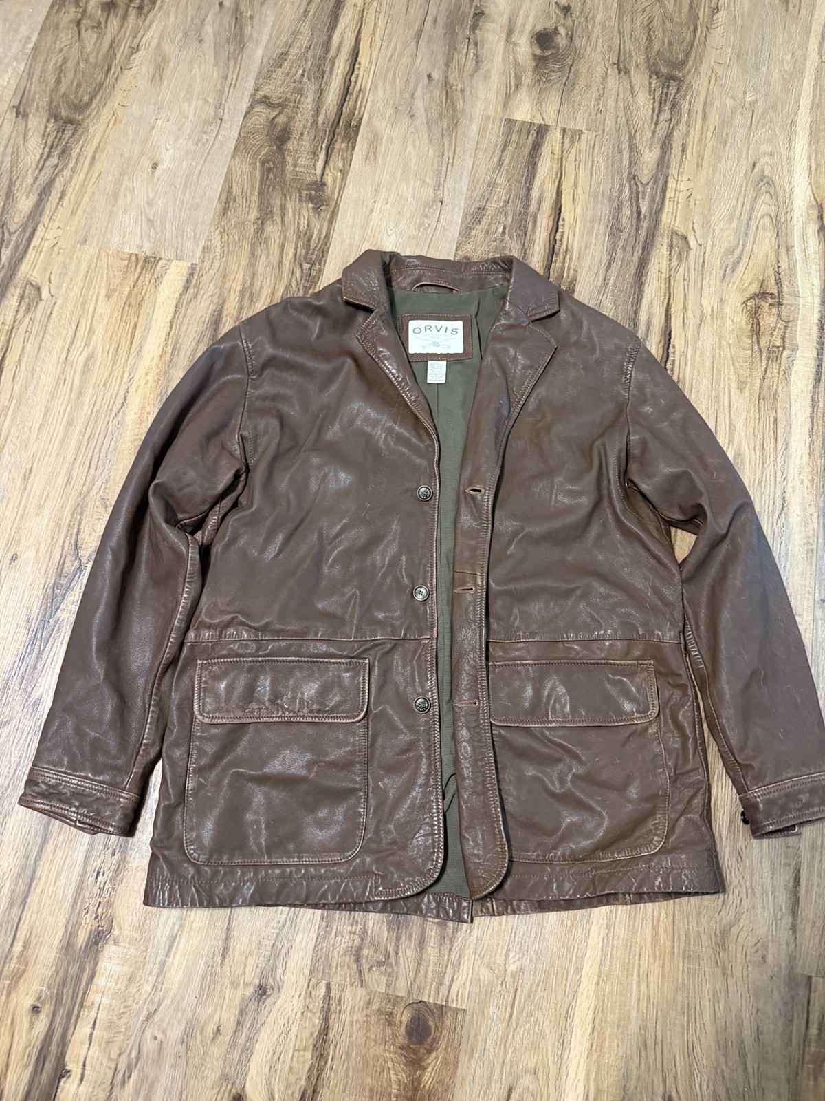 Orvis Brown Leather Jacket Men’s Sz XL