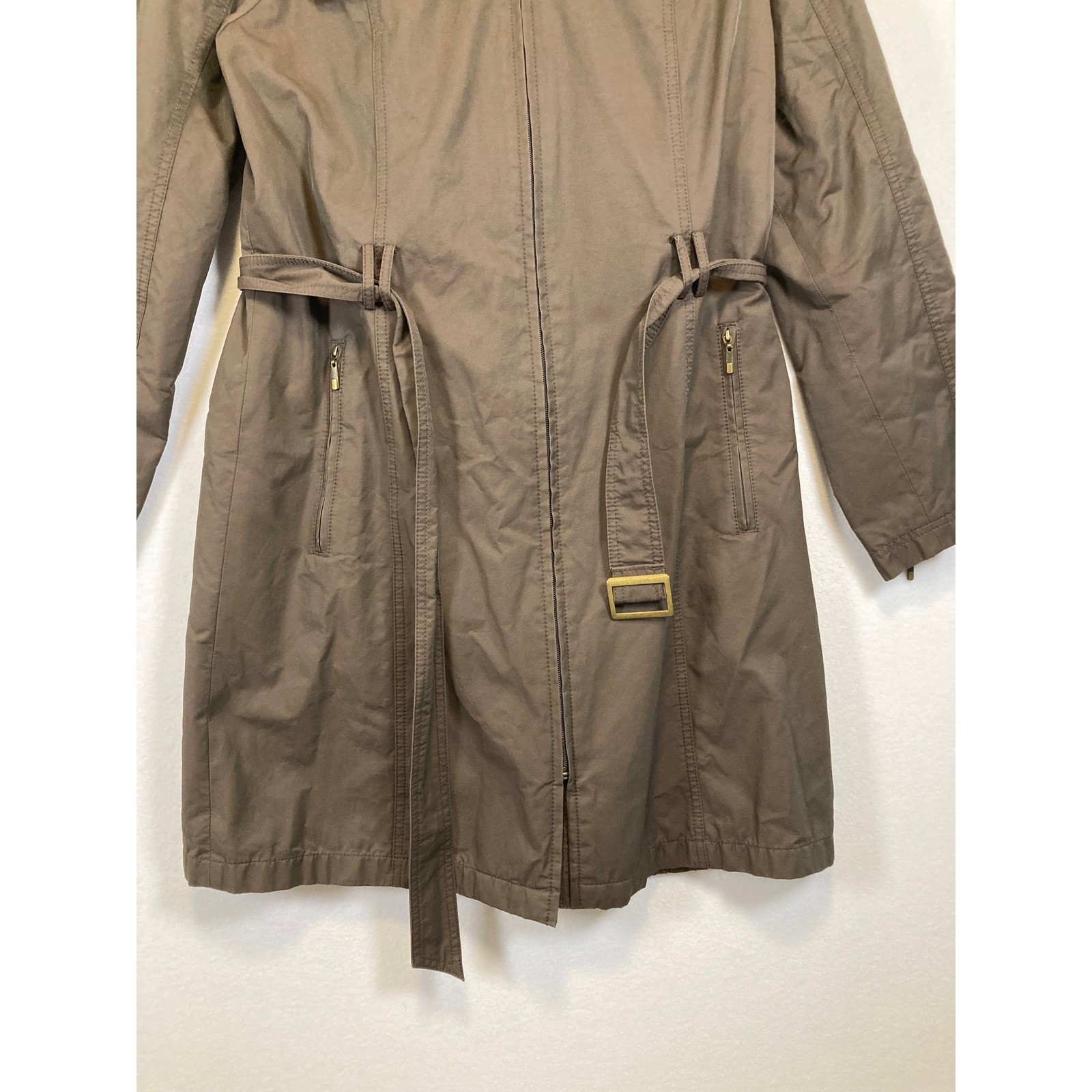 Utility Chic Gallery Women Medium Brown Hooded Belted Quilted Lining Trench Coat