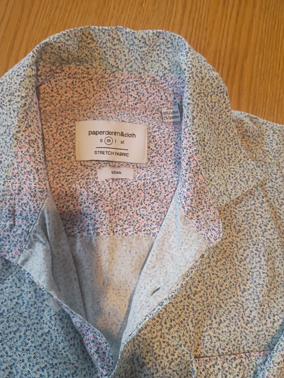 paperdenim&cloth Men’s LARGE Blue/White/Pink Floral Slim Stretch Button-Up