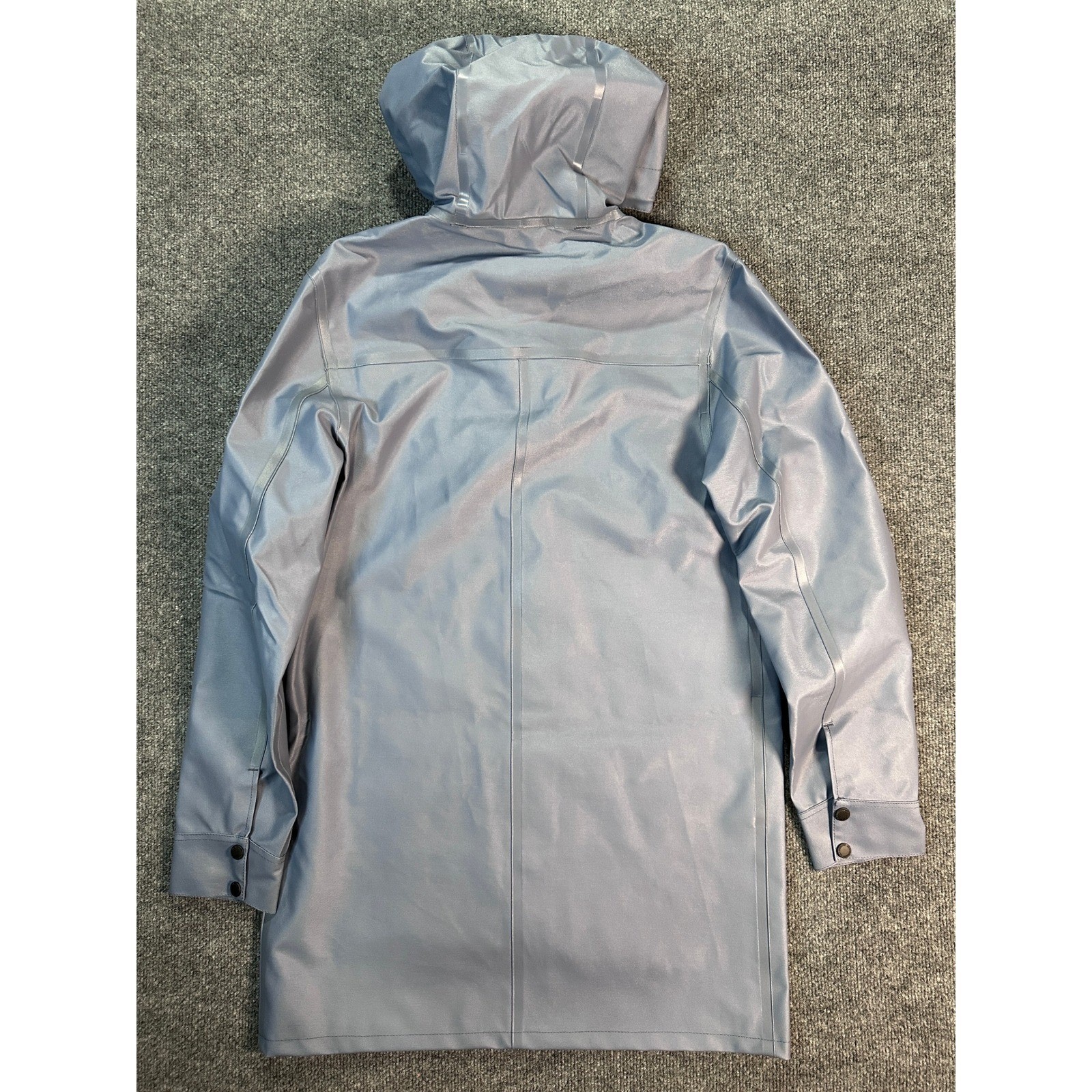 NWT Lee x Stutterheim Trench Coat Ash Blue Rubberized Rain Jacket Hooded Size XL