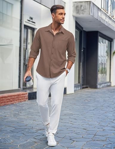 Coofandy Men’s Casual Button Down Mens Shirts Long Sleeve Untucked Regular Fit