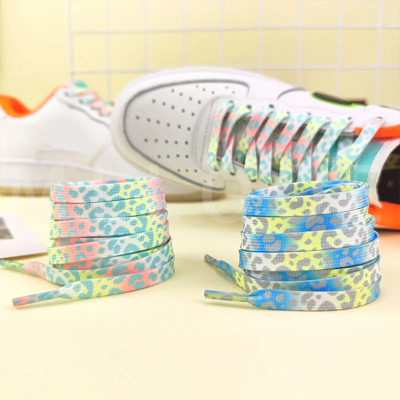 Fashion Flat Shoelaces for Sneakers Color Leopard Print Tie-dye Gradient Shoelac