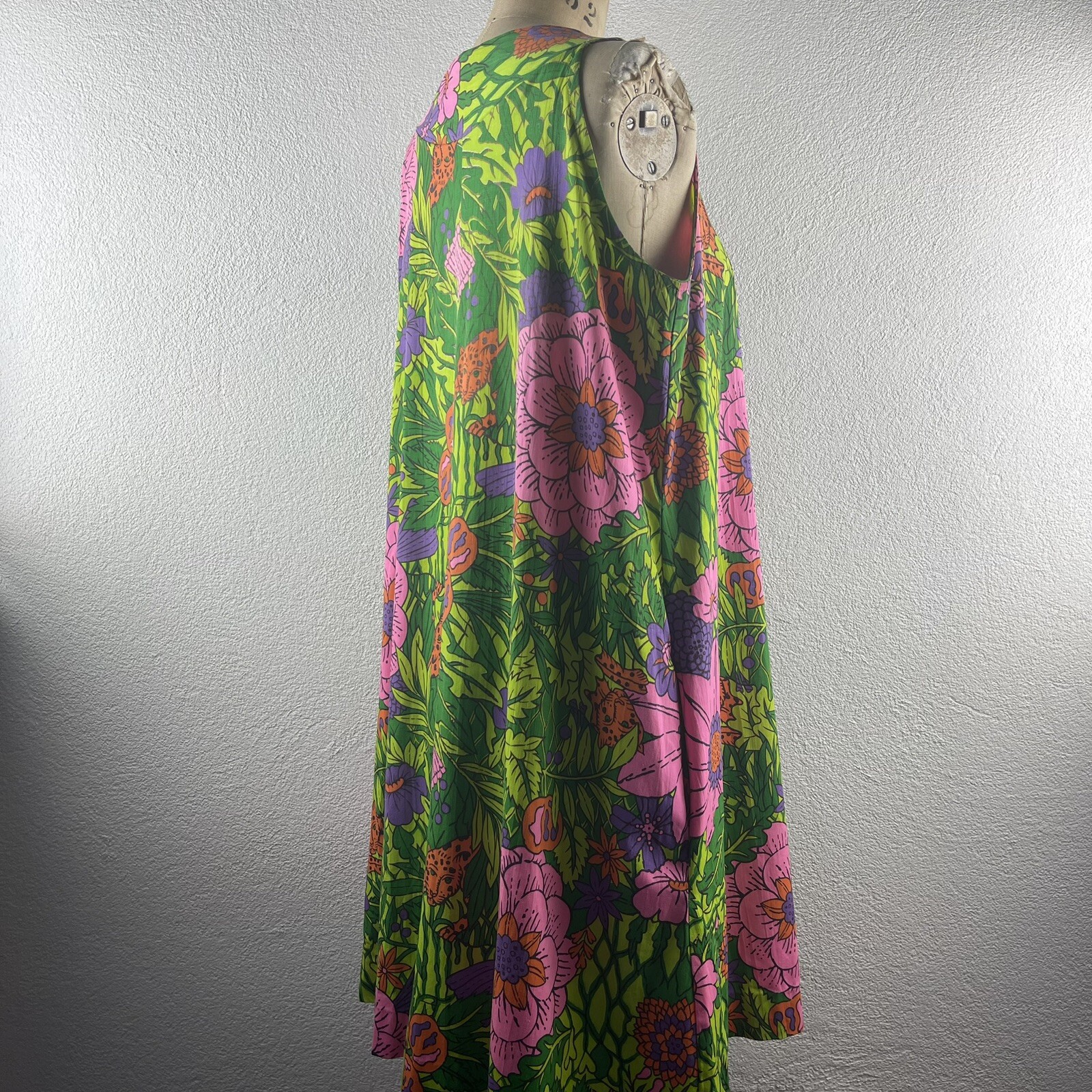 Vintage l 60s M Coffee Break Mod Novelty Floral Jungle Leopard Zip Pockets Dress