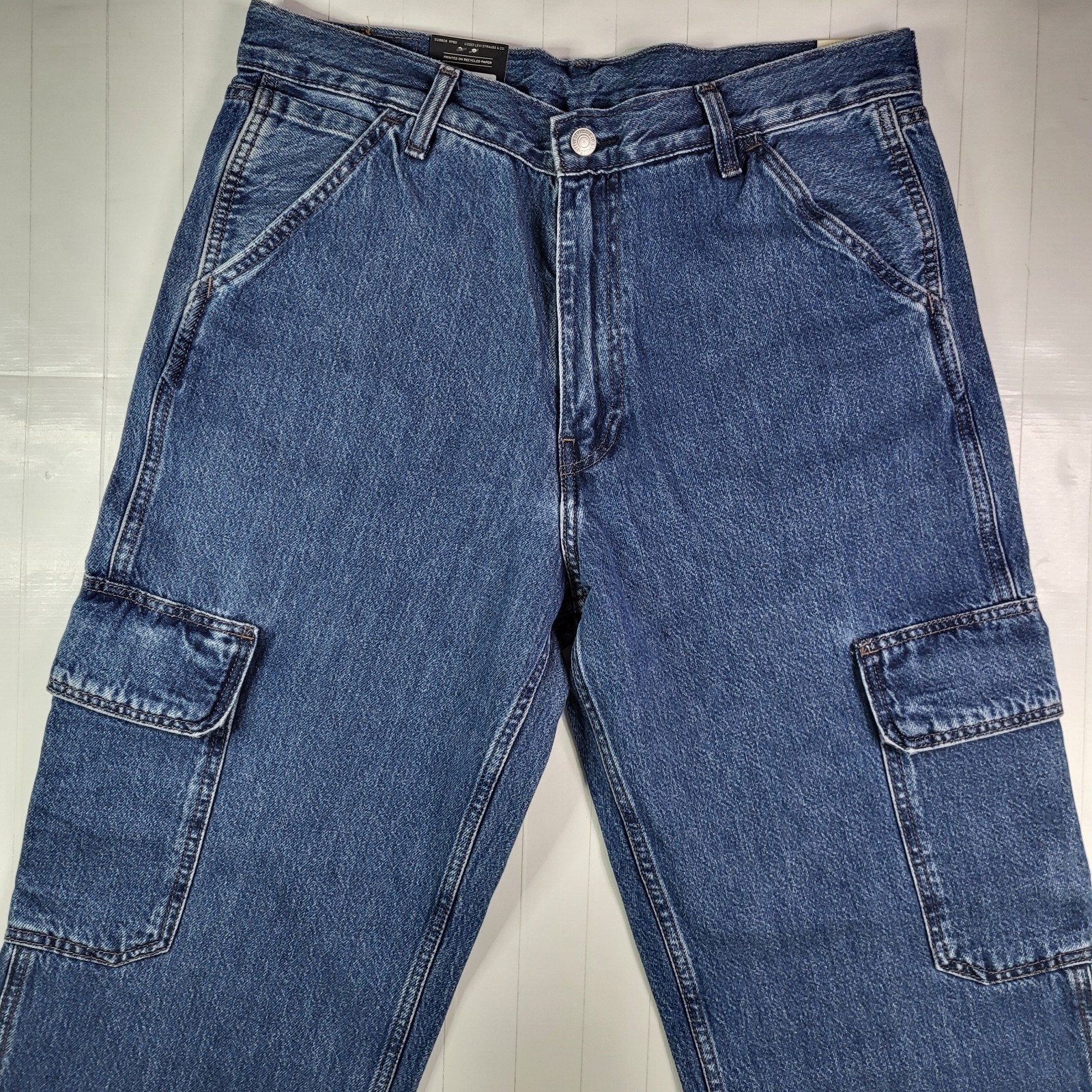 Levis Premium 568 Cargo Jeans 34×32 Men’s Loose Straight Blue New With Tags