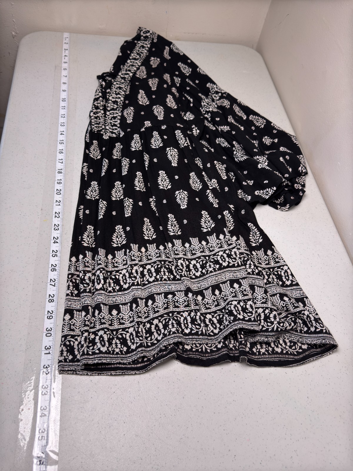 Angel Paisley Mini Dress S Flare Sleeve Boho Witchy Whimsigoth Flowy Festival
