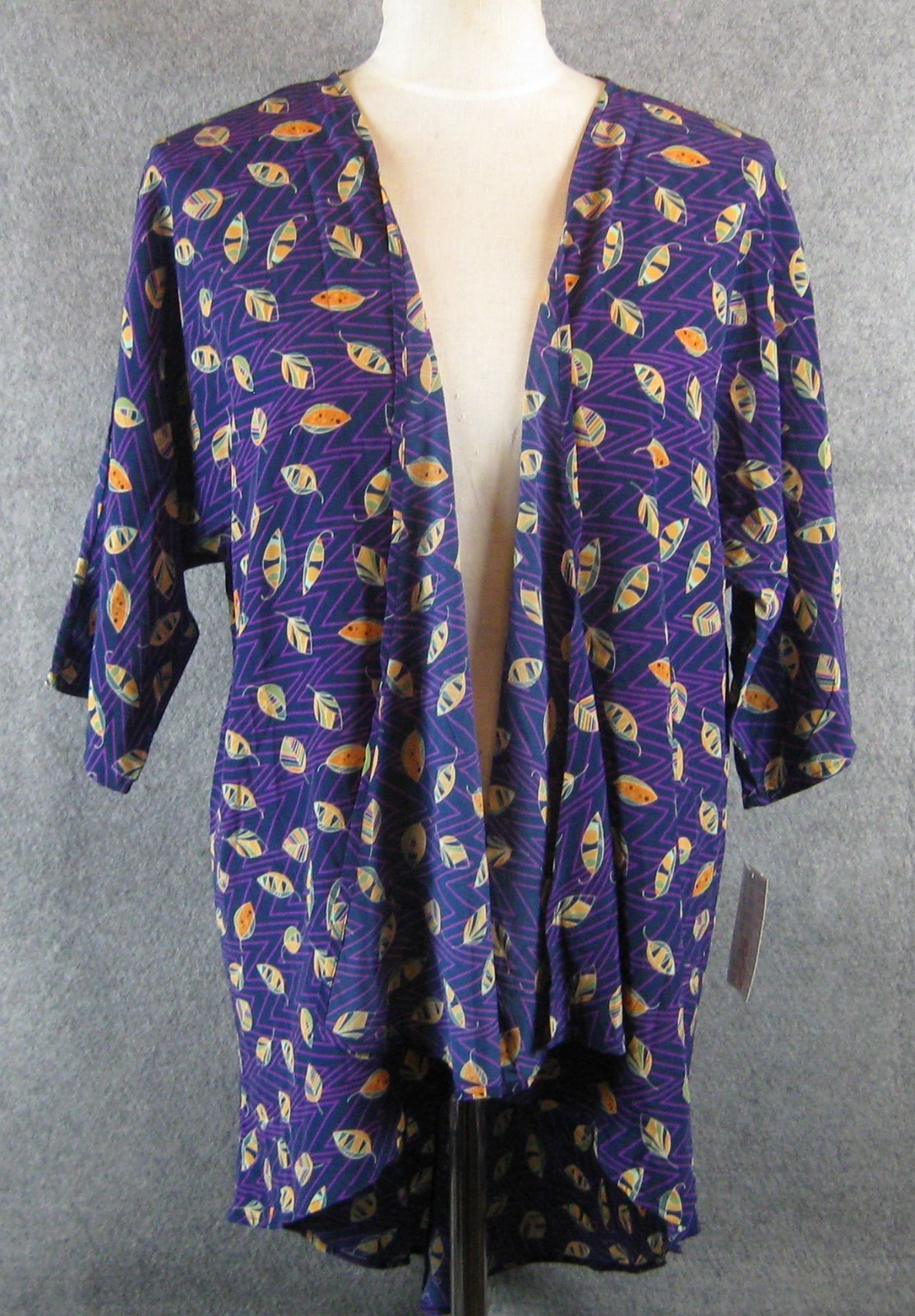 LuLaRoe Lindsay Kimono Jacket Sz S Navy Purple Leaf Cardigan