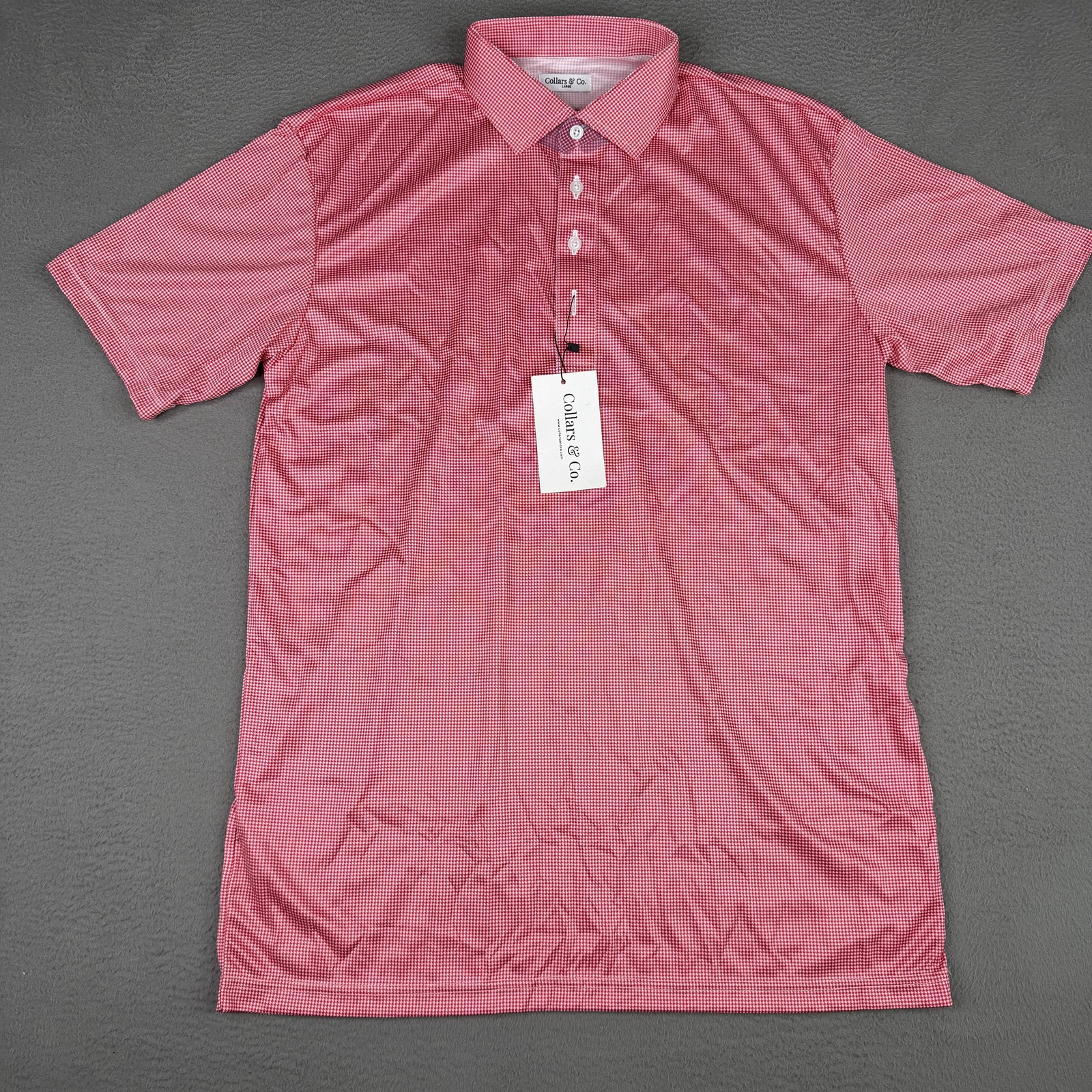 Collars & Co. Dress Collar Polo Shirt Mens L Red Houndstooth Stretch Top