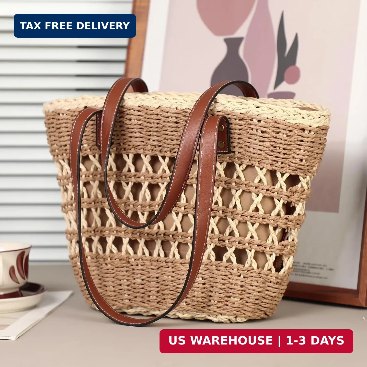 Tavaleu Straw Beach Bags for Women, Tote Handbag Shoulder Bag for Women, Beach S