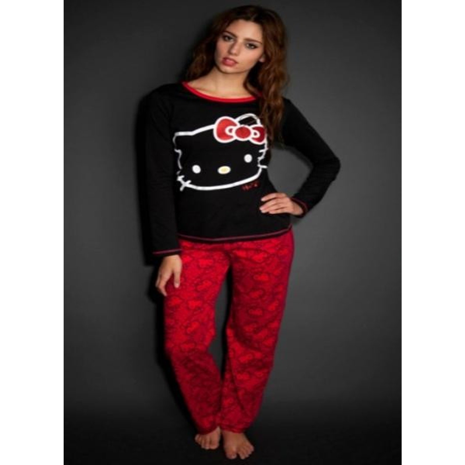 Sanrio HELLO KITTY Womens Pajamas 2 Piece Red Sleep Set Glitter Bow (L) Y2K NWT