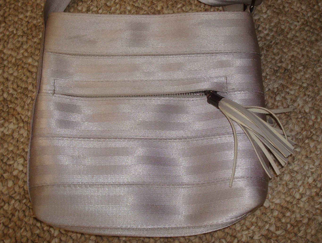 Marla Wynne Silver Gray Crossbody Shoulder Bag Seatbelt Material w Tassel