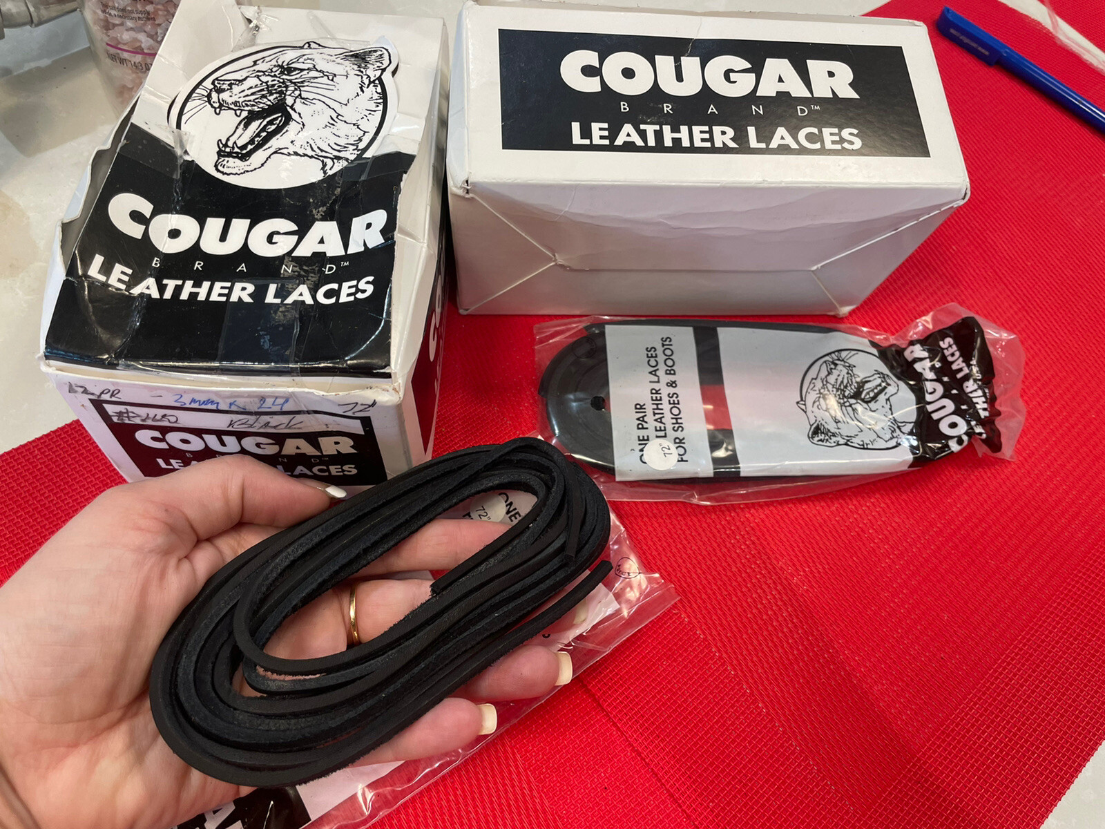 72″ 4mm COUGAR Leather LACES PAIR BLACK Long Shoelaces Strings Boot Lace USA XL