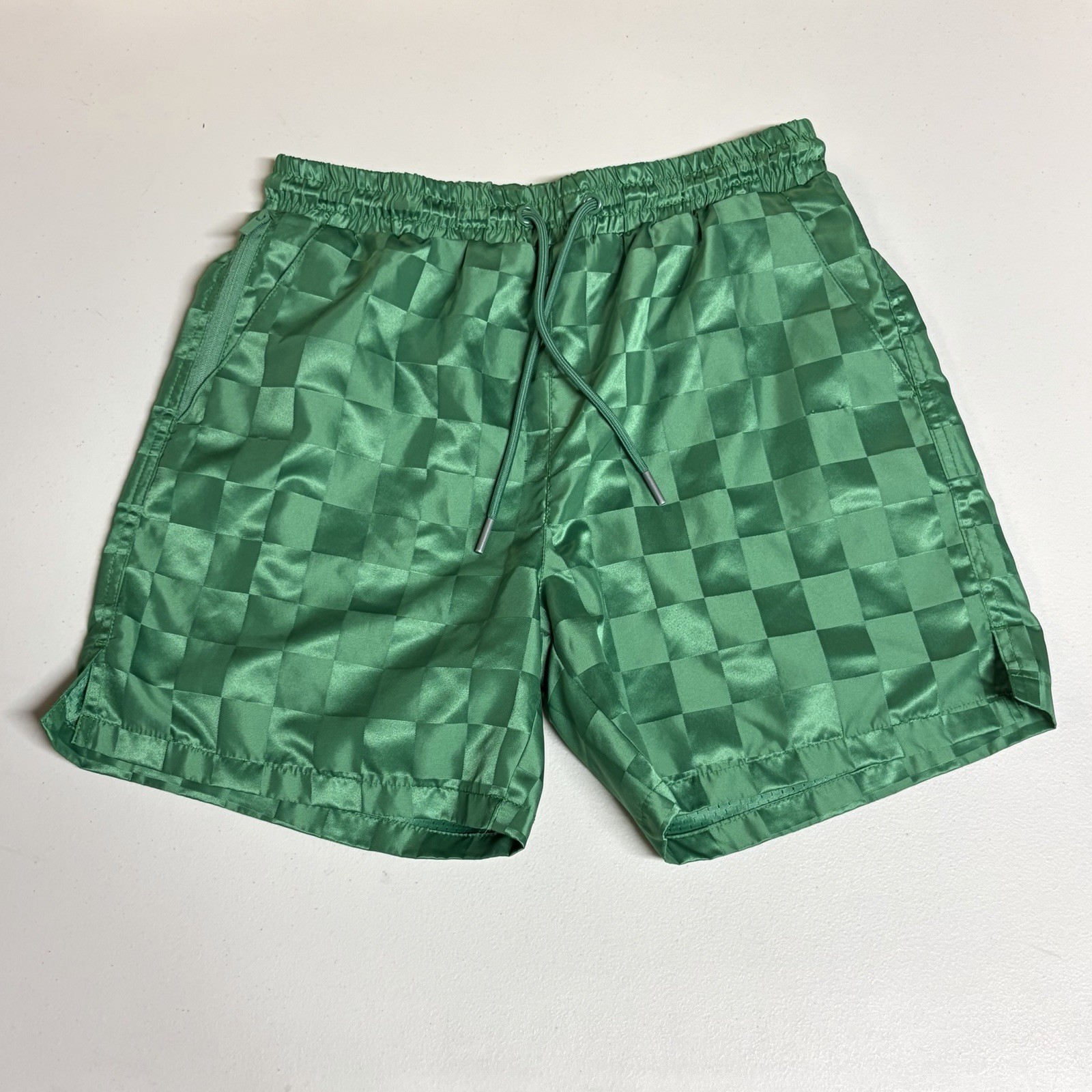 Maison Article Green Plaid Premium Shorts Size Medium Lined Mesh