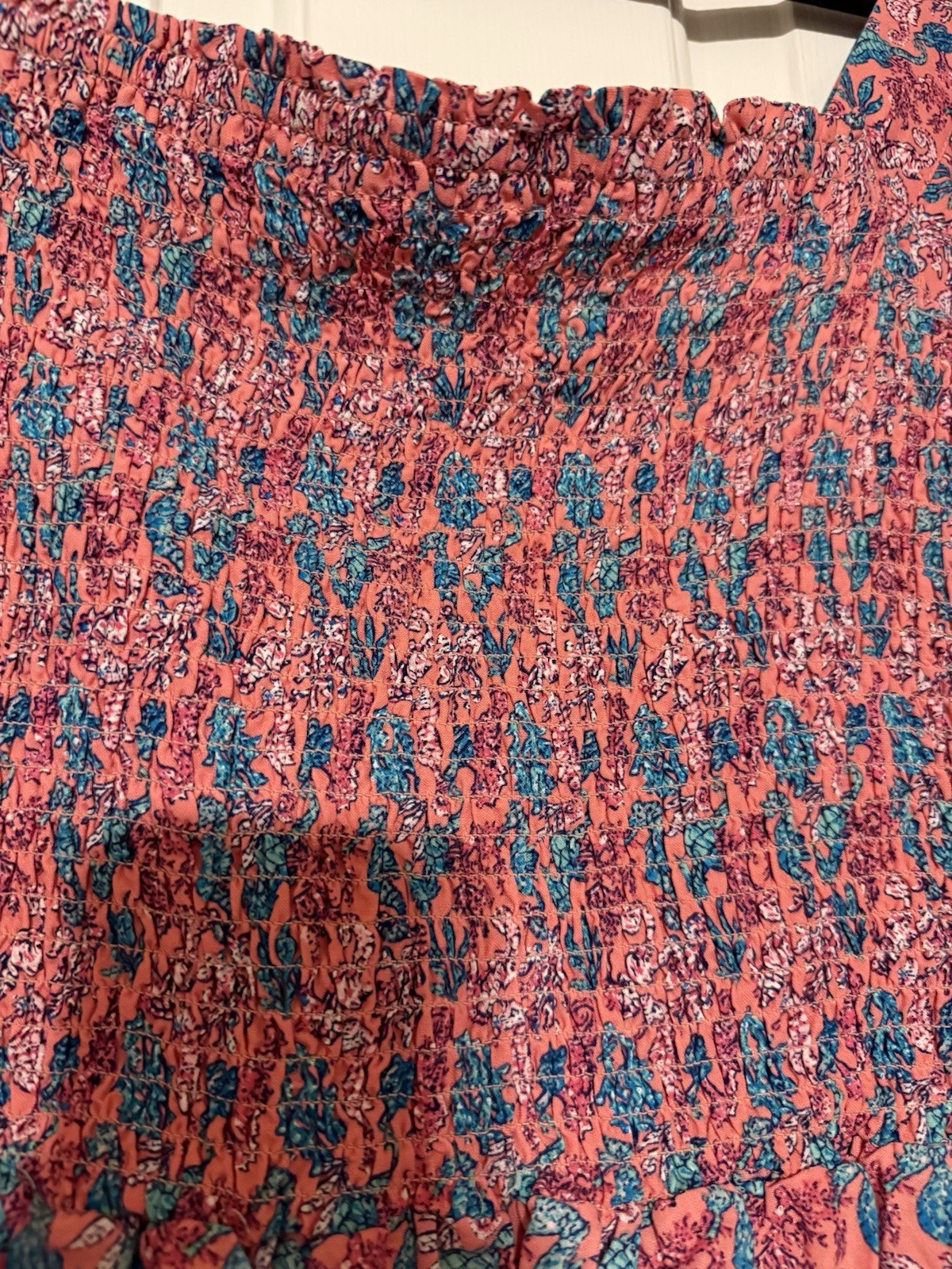 Simply Southern Smocked Seahorse Peplum Top Pink Blue Coastal Flutter Sleeve M⁠