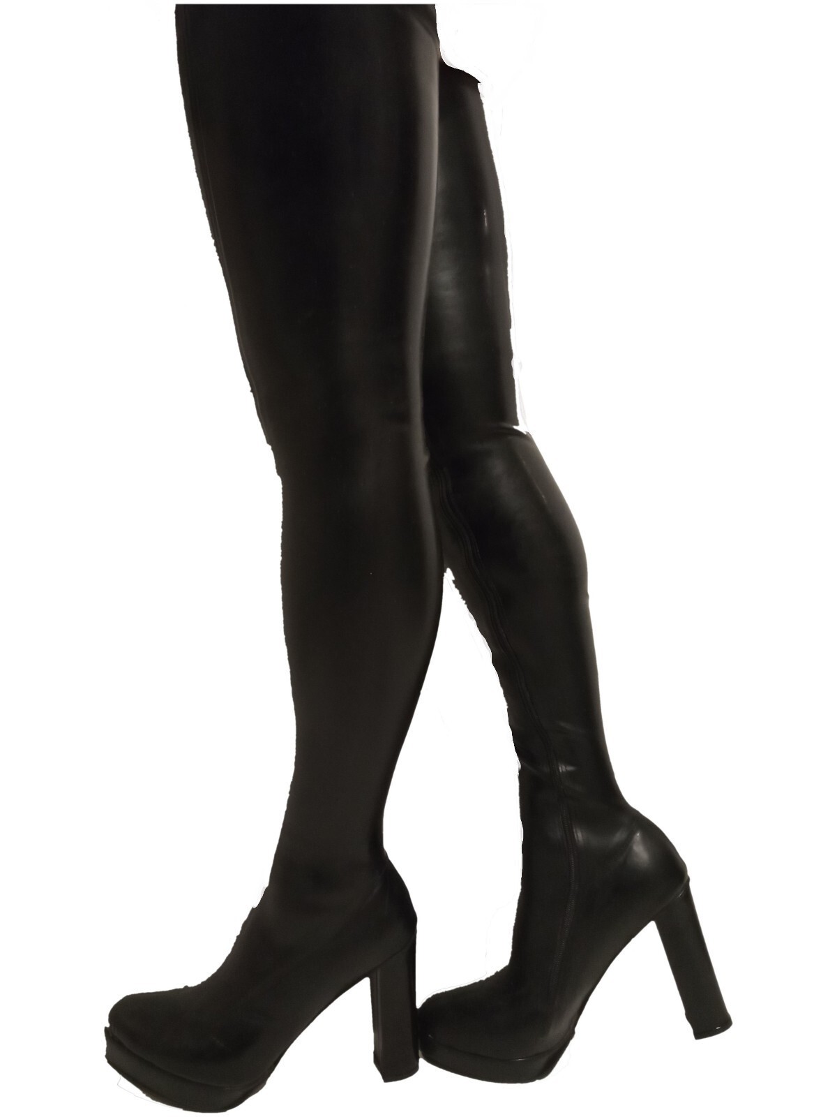 Crotch latex boots black 1 zip, new, 12 cm heel block 37 38 39 40 41