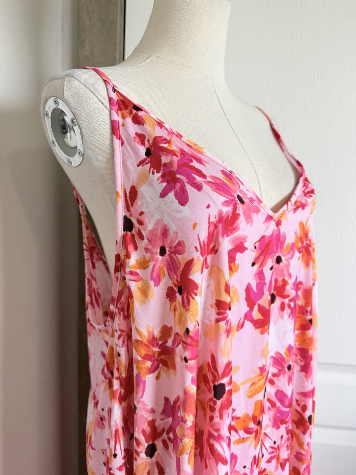 Van Winkle Pink Orange Tropical Maxi Dress Beach Coastal Boho Pockets Womens 1X