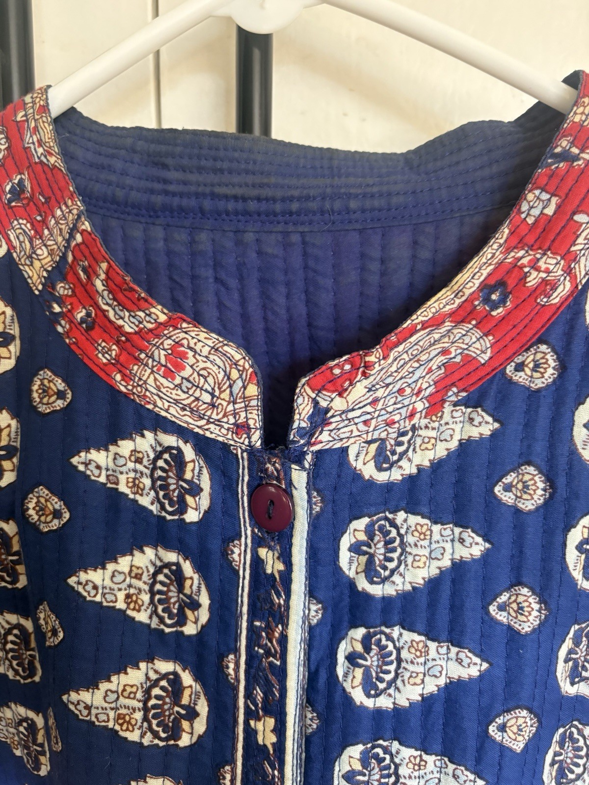 Handmade Quilt Top Blazer Blue Red Boho XL XXL 2xl Thin Quilted Button Shirt
