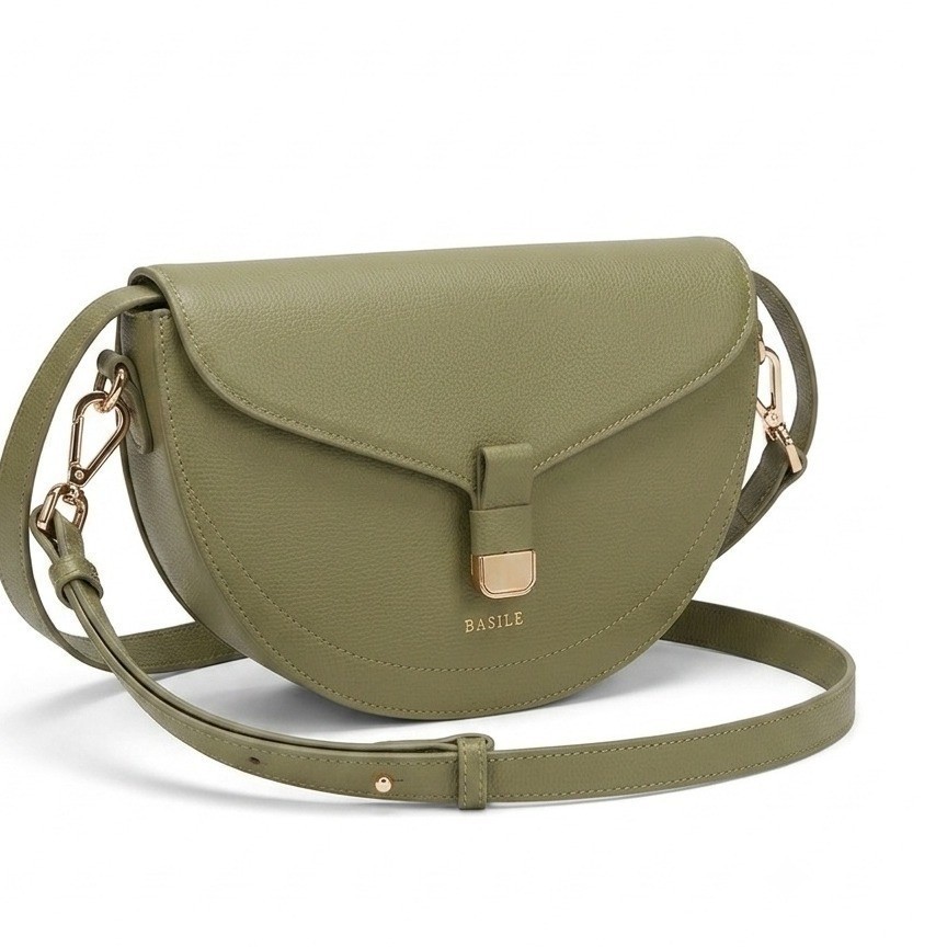 BASILE (Maison Rinceau) Dianna Sage Green Italian Leather Half Moon Bag NWOT