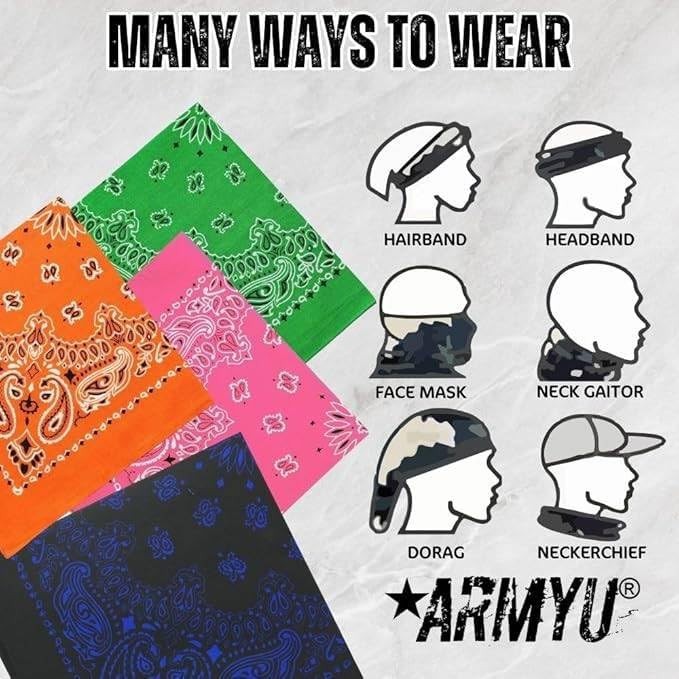 Trainmen Paisley Bandanas Head Scarf Do-rag 100% Cotton Bandanna 22″ x 22″ 3Pack