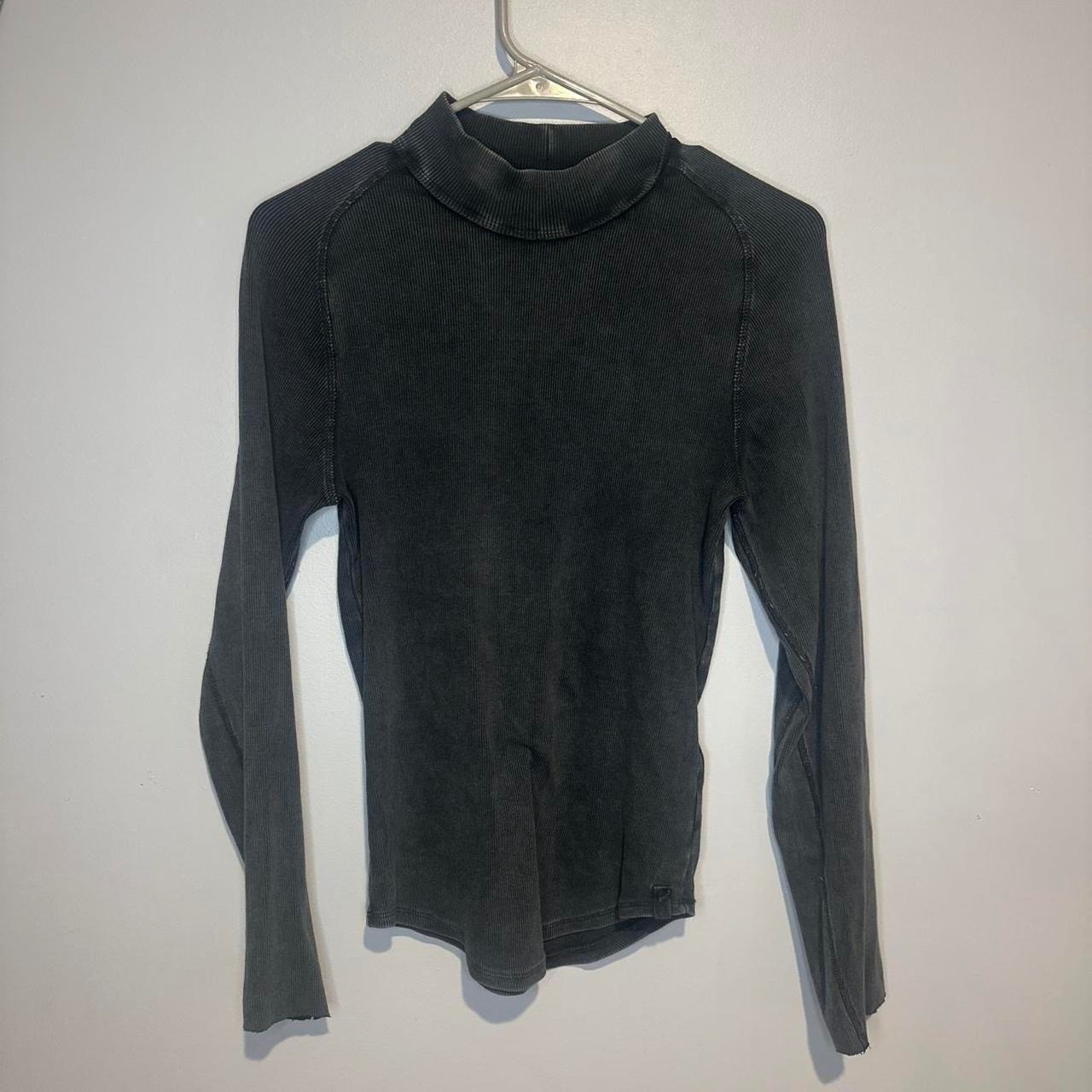 We The Free Free People Mock Neck Ribbed Long Sleeve Top Grey Mineral Wash Large