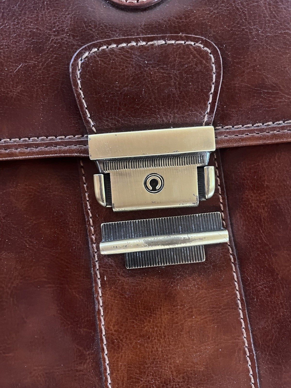 Vintage Rina Rich Brown Briefcase/Document Bag Men’s Push Lock Top Handle Zip