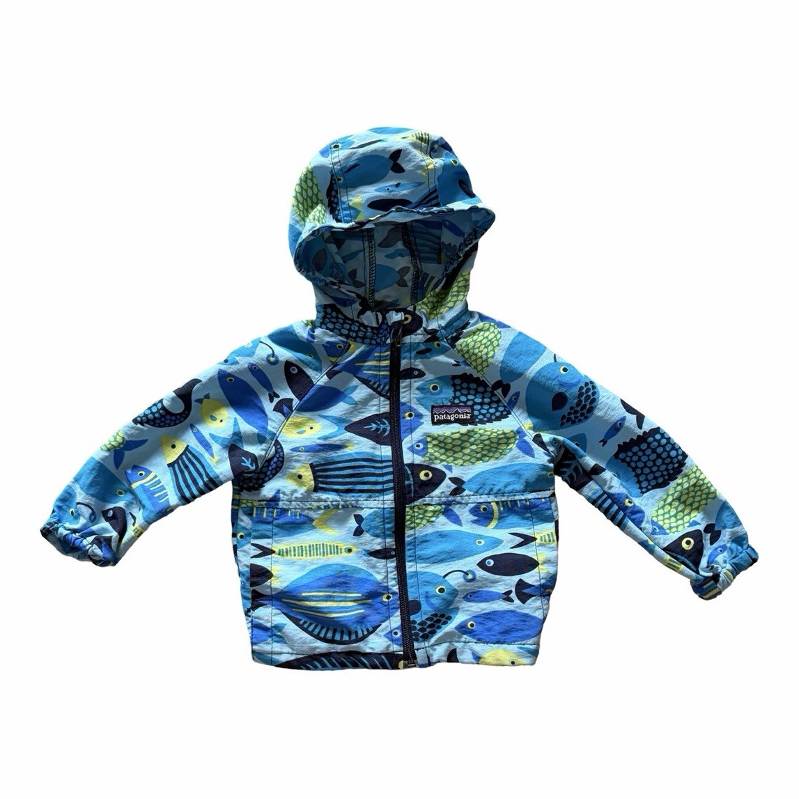 HSA HTF Patagonia Baby Baggies Windbreaker Jacket size 3/6M. Fish pattern.