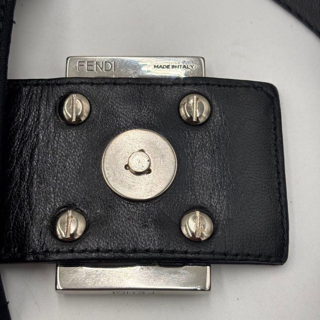 FENDI Mamma Baguette 26325 Shoulder Bag Black Leather Cotton Jersey