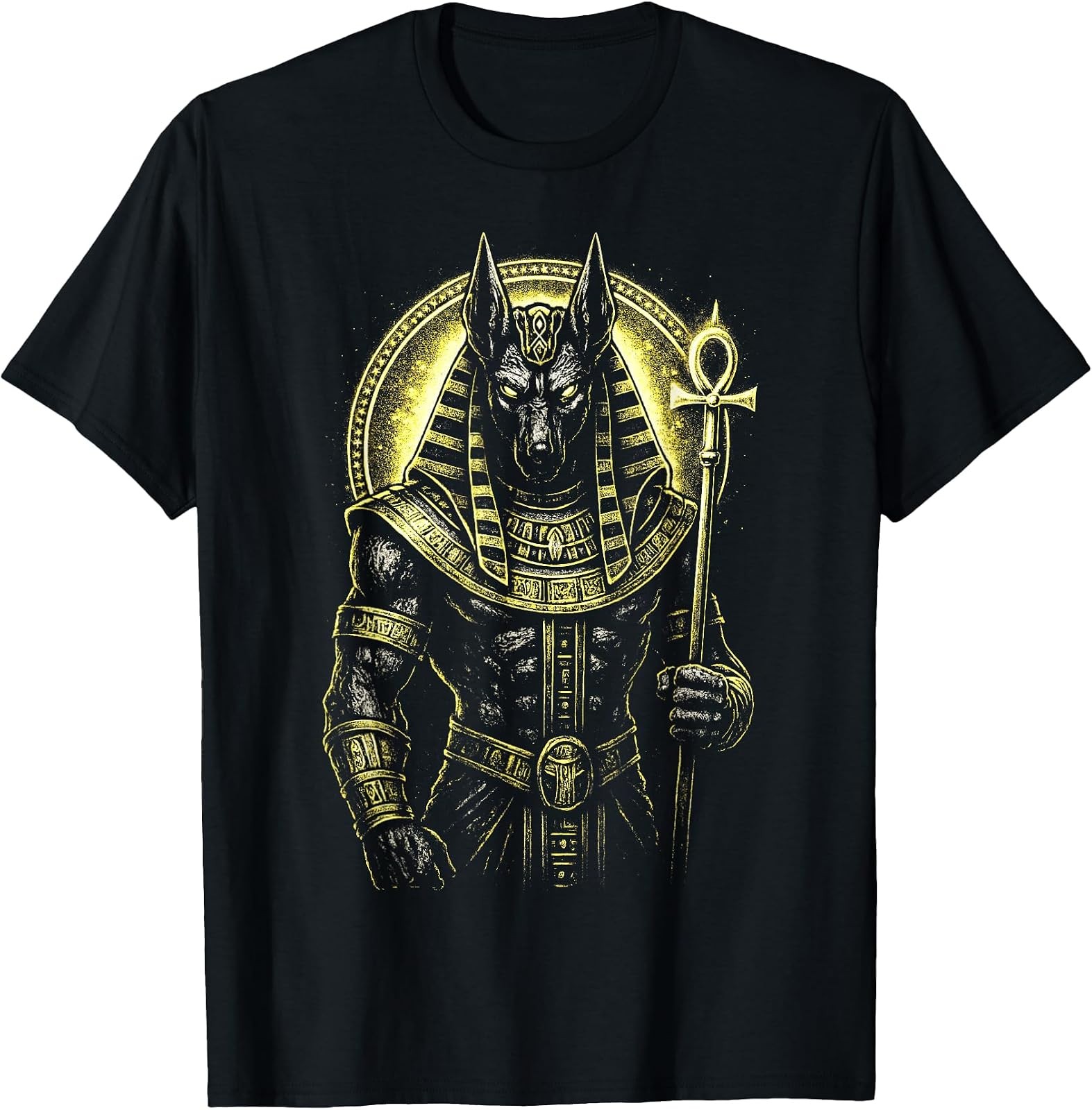 Anubis Ancient Egyptian Mythology Graphic Tee with Hieroglyphs