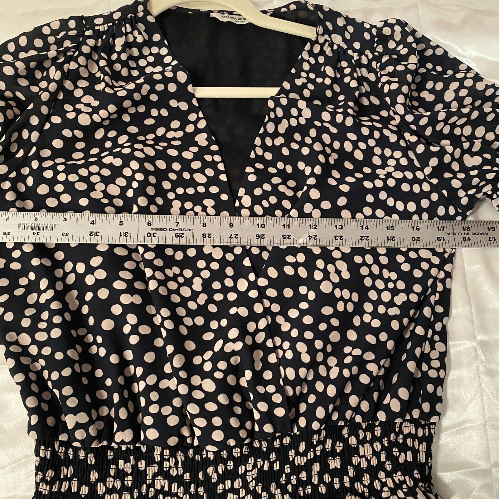 Amanda Uprichard Velma Black & White Polka Dot Ruffle Smocked Mini Revolve Med.
