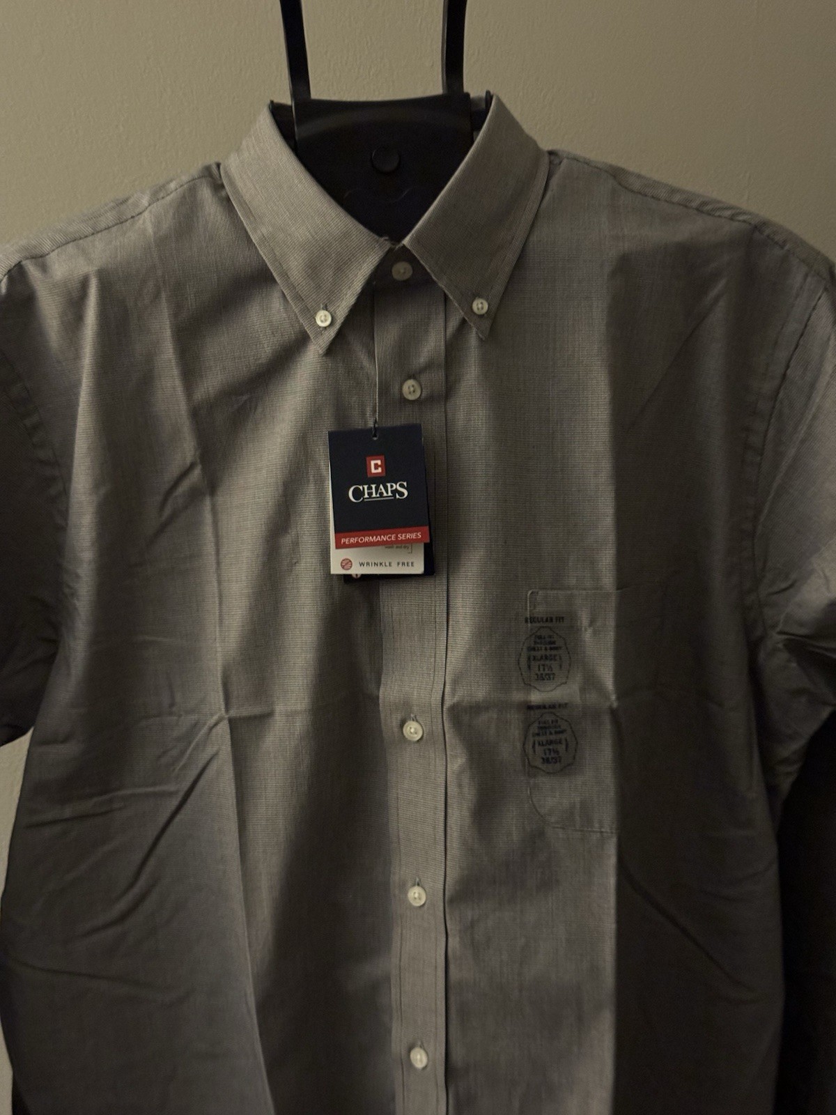 NWT Mens Size 17.5 36/37 Chaps Essentials Wrinkle Free Regular Fit Dress Shirt