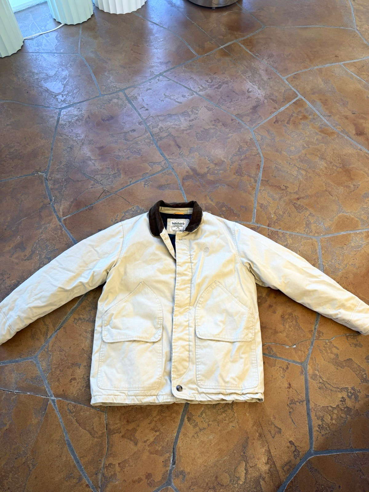 Timberland Men’s Beige Work Jacket Button Lined Quilted Corduroy Collar -XXL