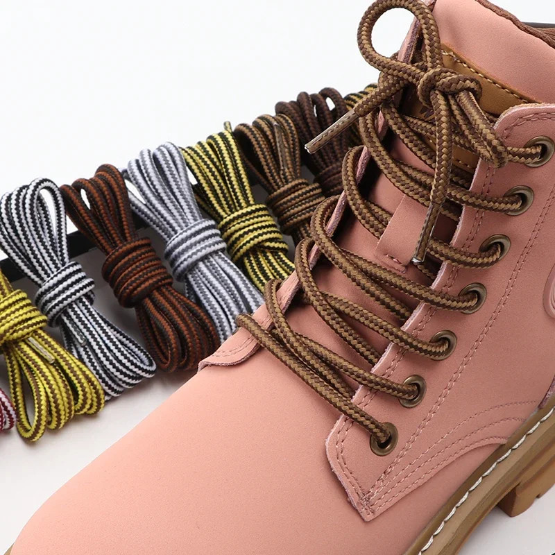 1 Pair Round Cotton Shoe Laces Striped Double Color Shoelaces Outdoor Boots and