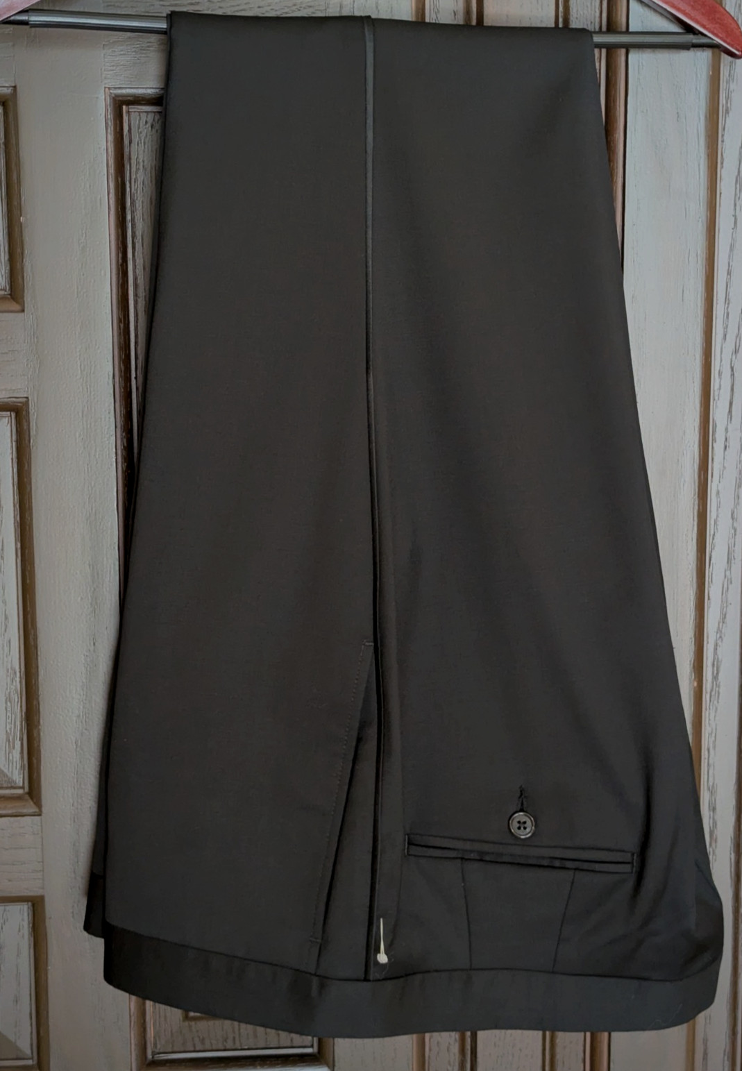 TED BAKER ‘Josh’ 100% Wool TBE262 Flat Front Tuxedo Pants, Black, Size 37 S