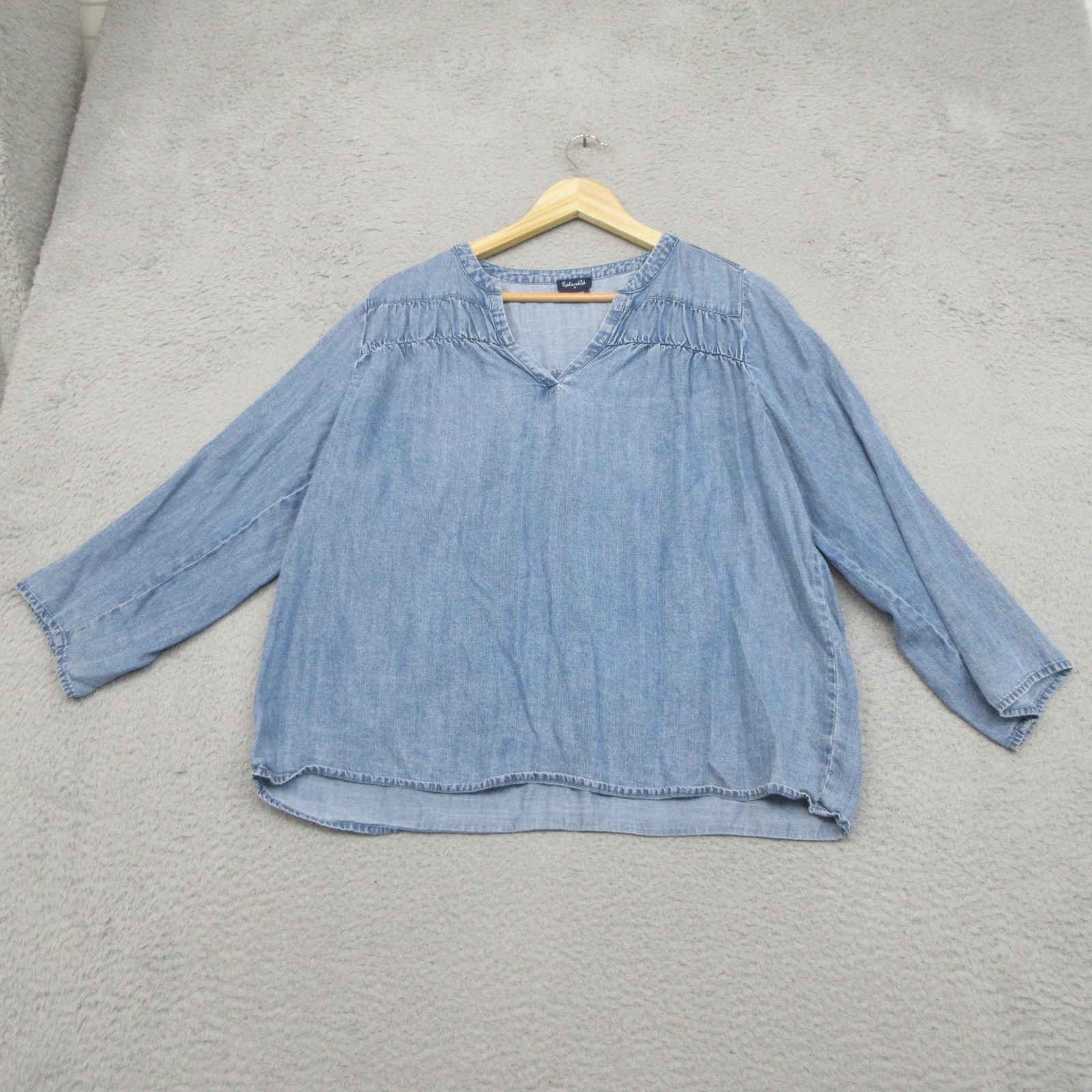Splendid Chambray Lyocell Shirt Women M Blue Popover Peasant Boho Coastal Casual
