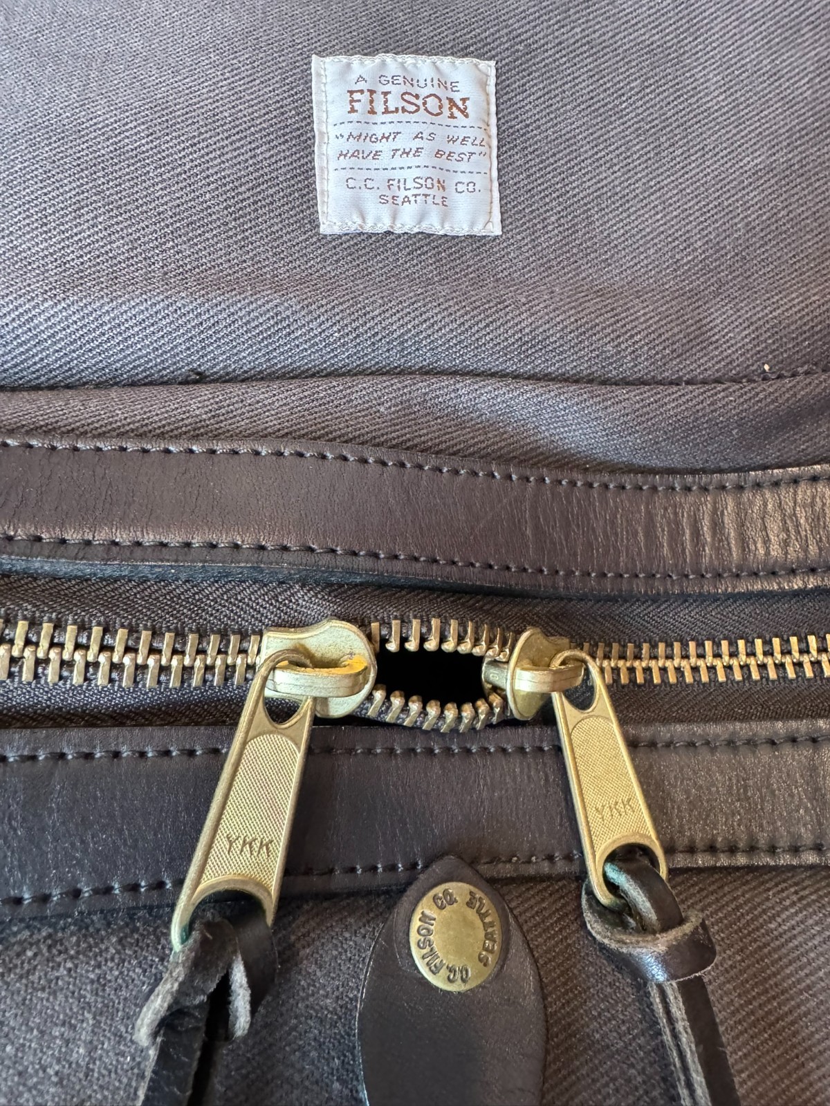 Filson Large Duffel Bag 223 Brown Rugged Twill YKK 2009 Made in USA