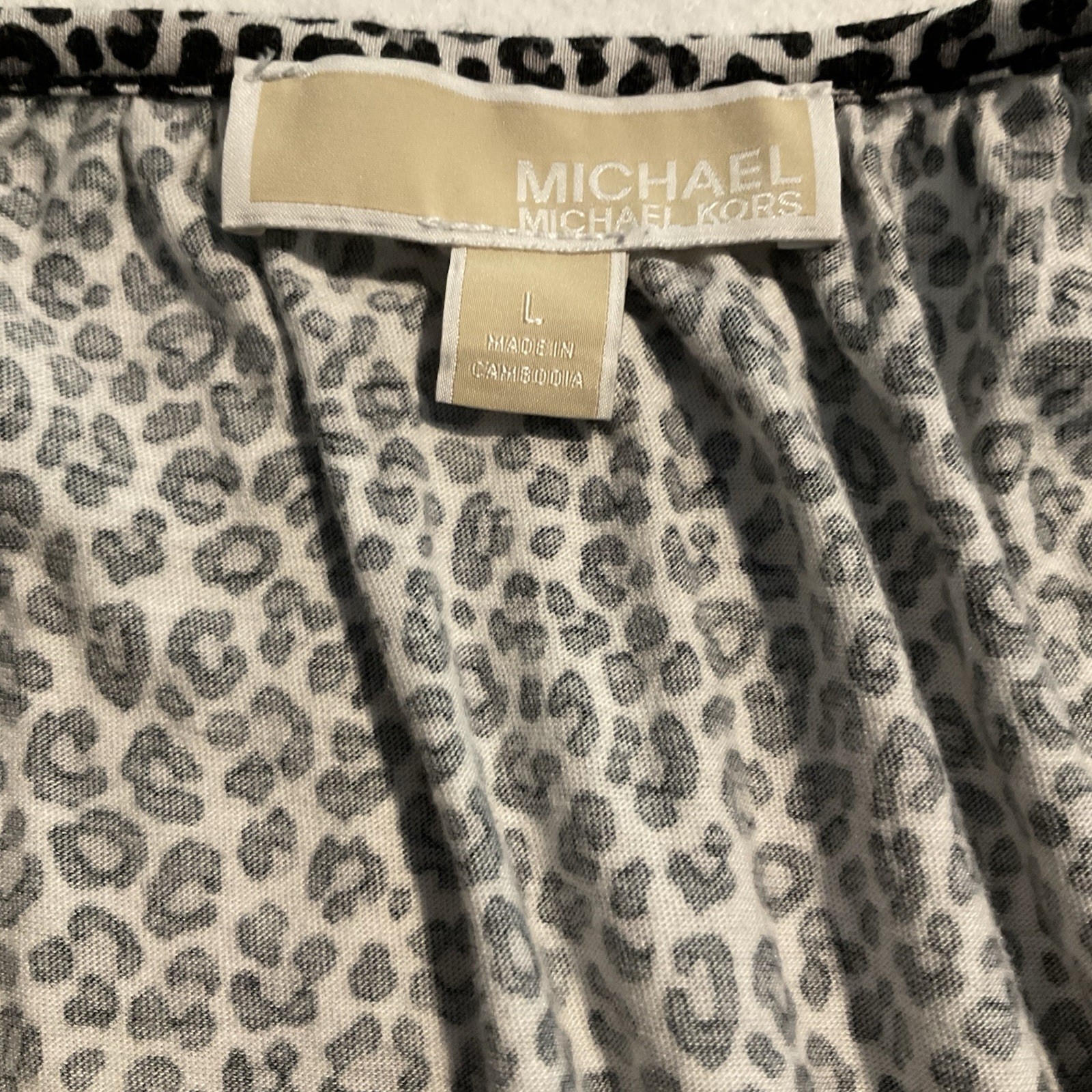 Michael Kors Top Womens Large Black Gray Cheetah Print 3/4 Sleeve Pullover Boho