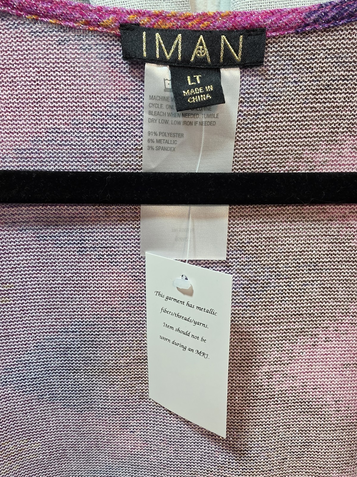 IMAN Shimmering Zig Zag Pink Fuschia Kimono Duster Size Large Tall
