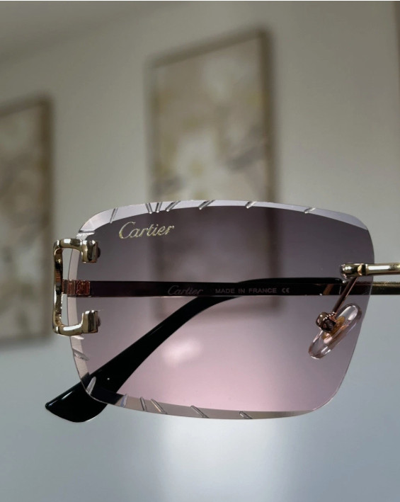 Cartier Big C Diamond Cut Frameless Pink/Grey Lens Gold Frame
