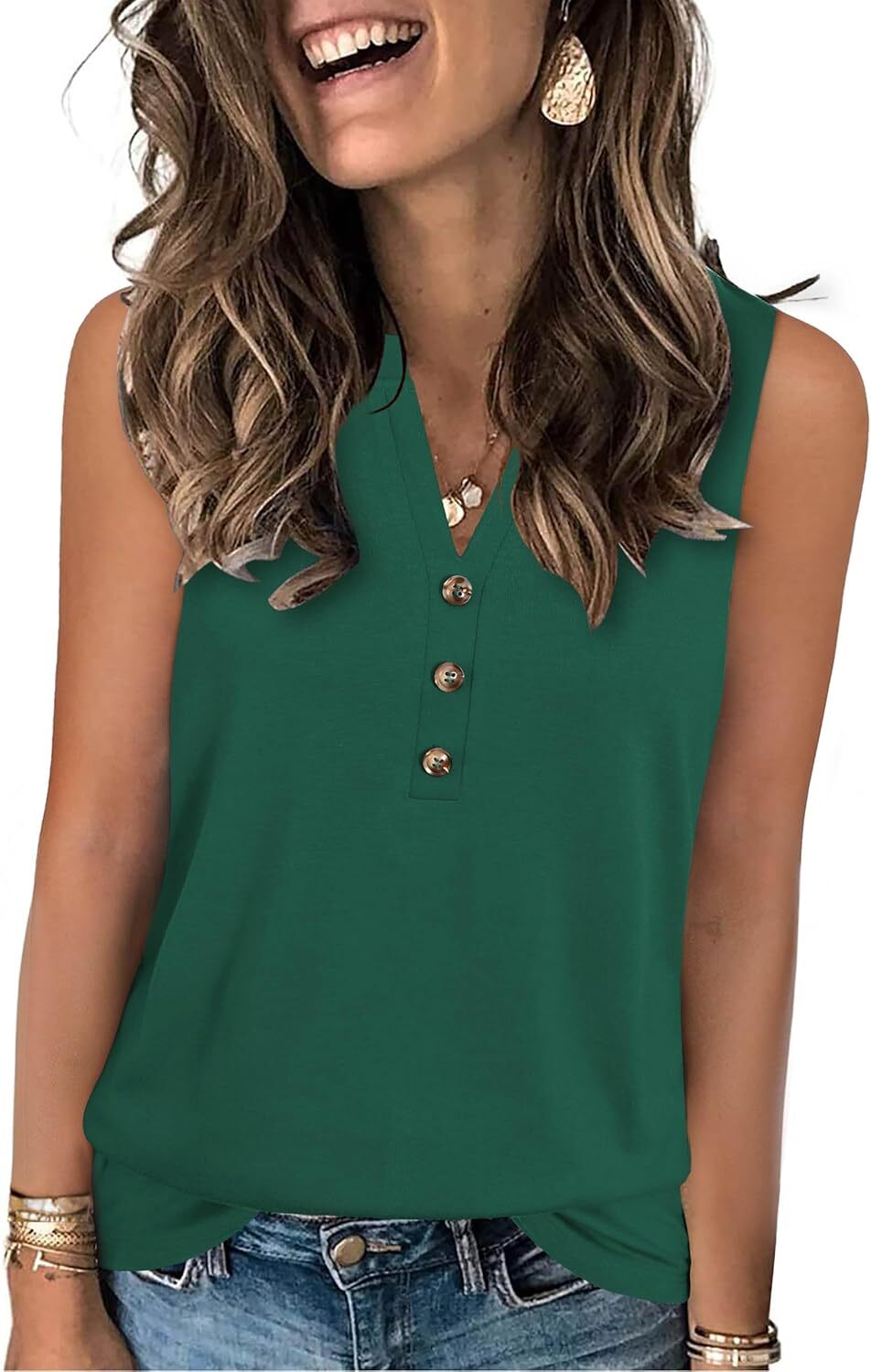 Womens Summer V Neck Tank Top Sleeveless Loose Fit Lightweight Casual Blouse