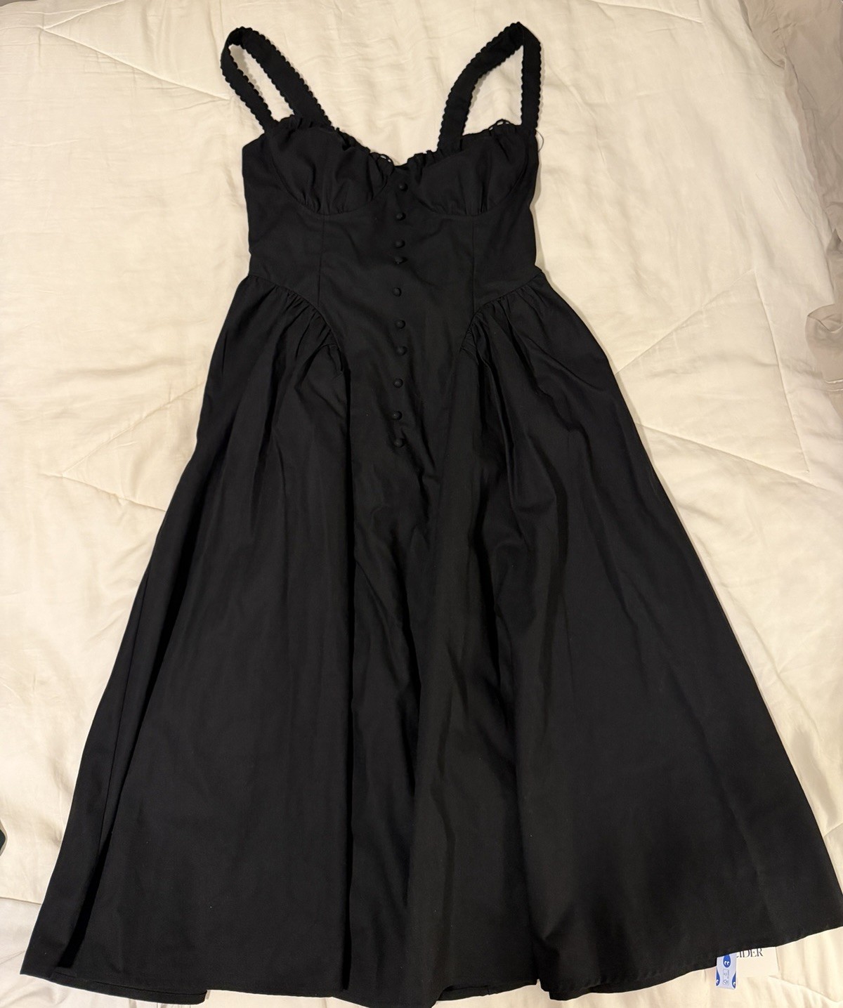 Cider Cotton-blend U-neckline Ruffled Lace Up Flared Maxi