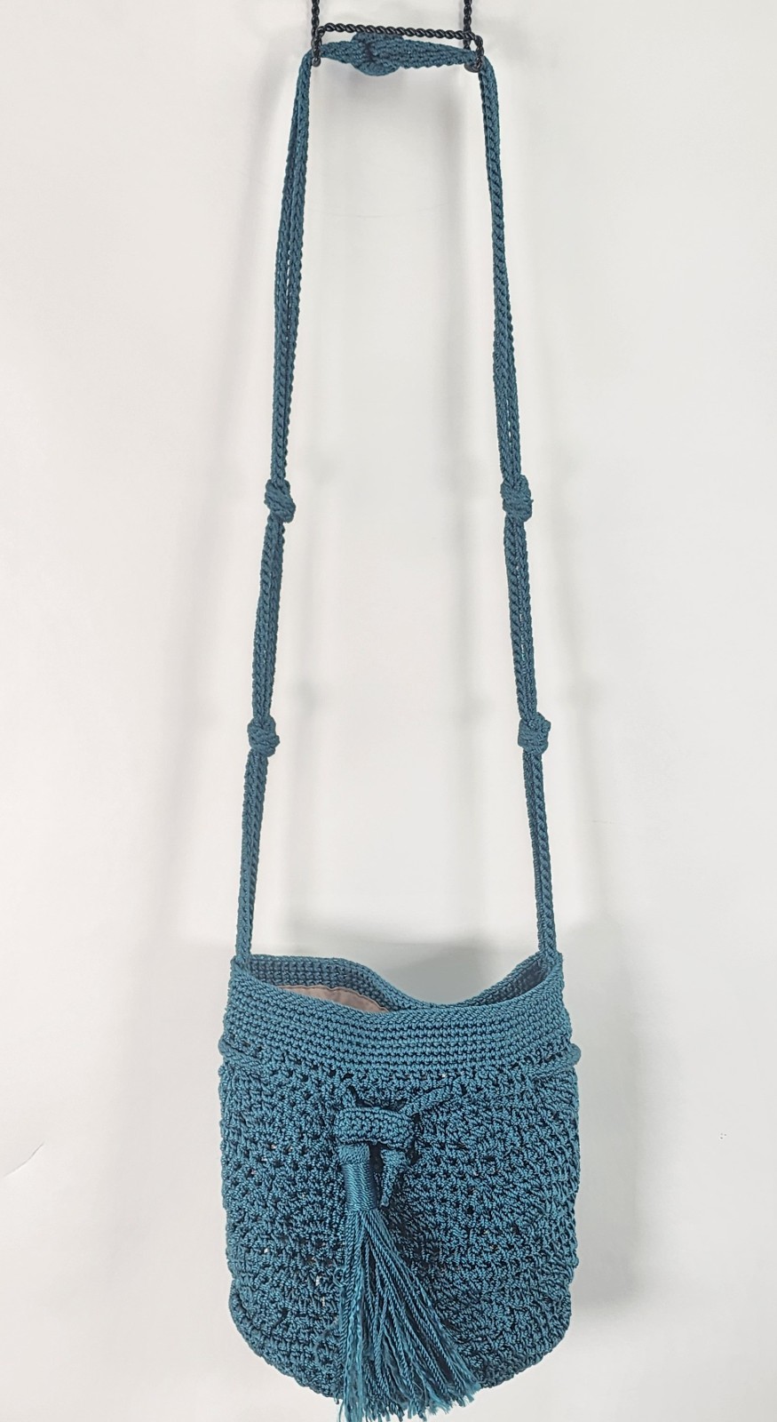 The Sak Sayulita Drawstring Bucket Bag Crossbody Shoulder Snap Closure Teal