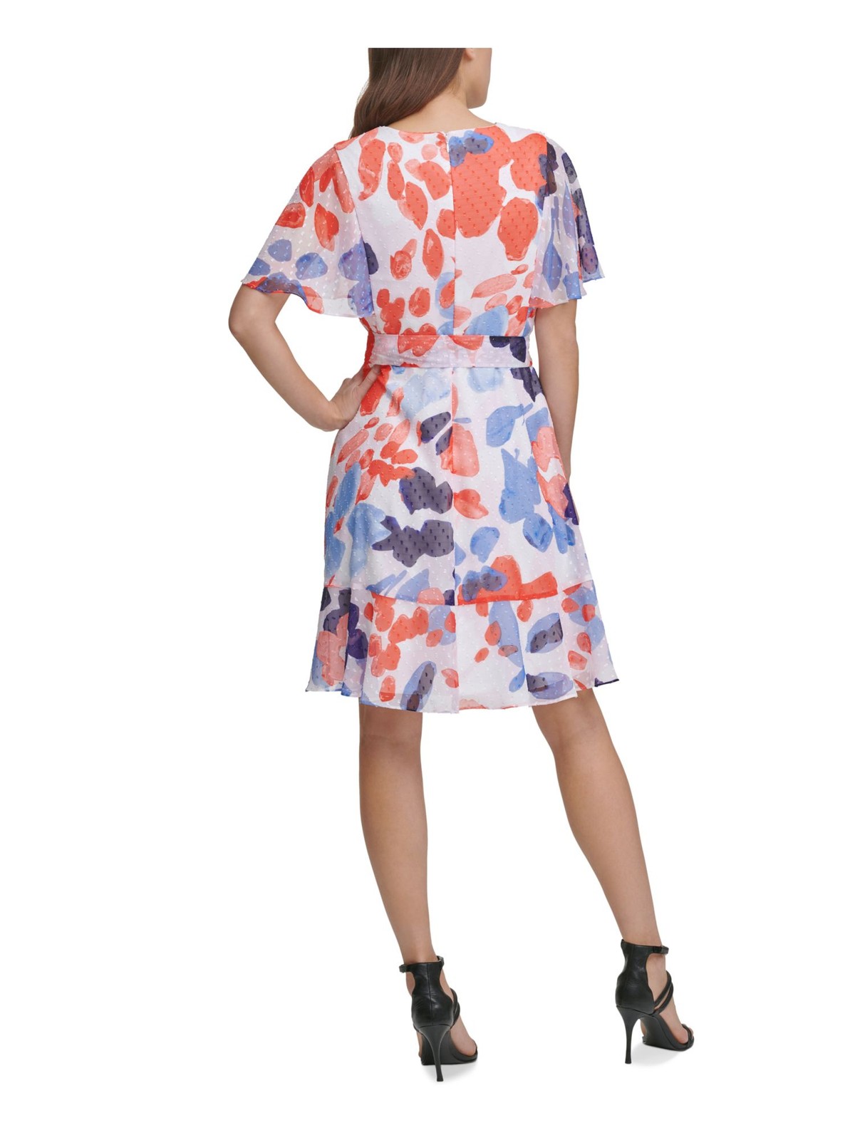 DKNY Womens White Belted Above The Knee Wear To Work Fit + Flare Dress 2