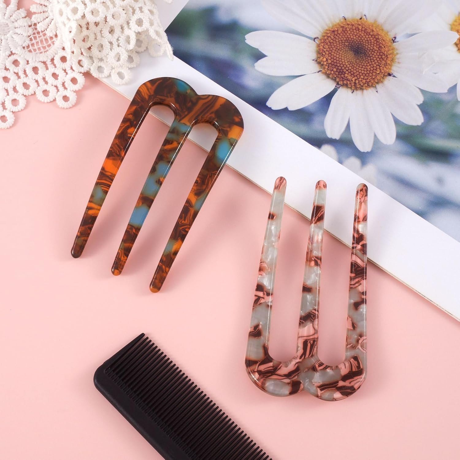 French Hair Pin U Shaped 2 Pcs Dark Brown, Light Brown