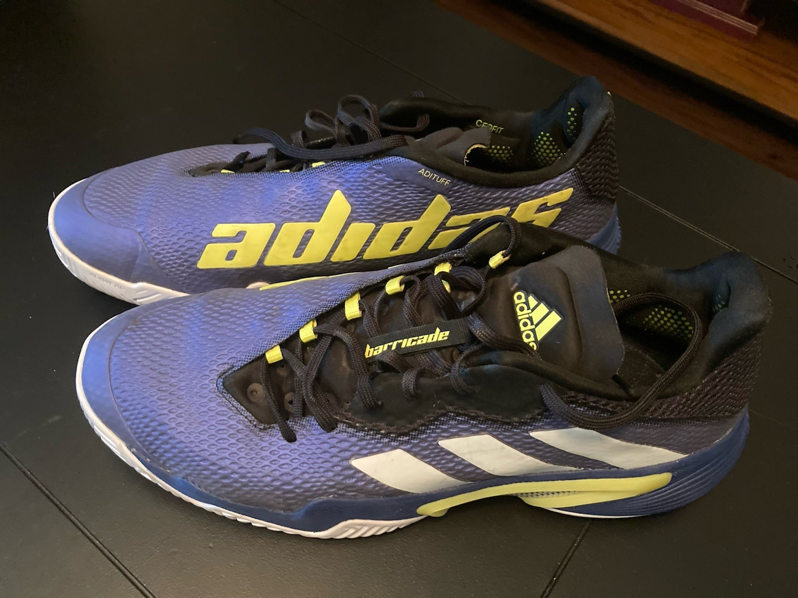 Adidas Barricade Men Size 12 Metallic Blue Neon Yellow Tennis Pickleball Court