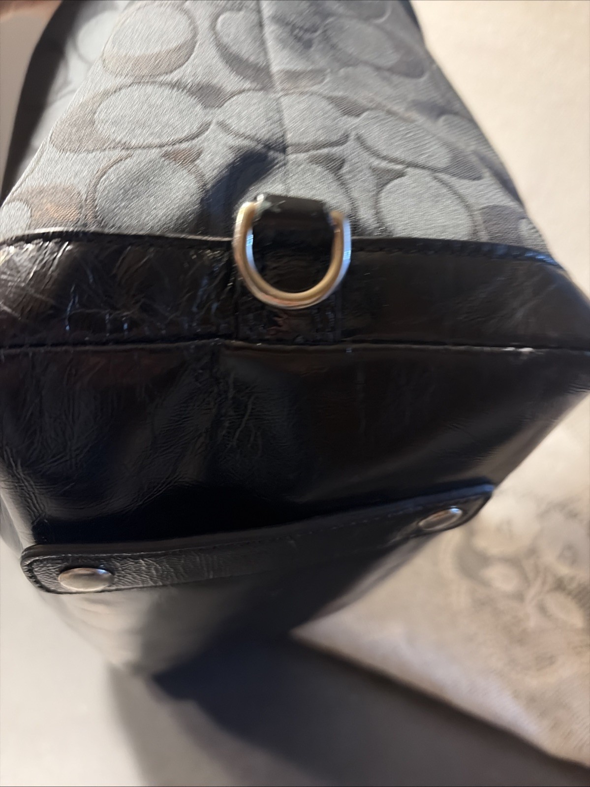 Coach Ashley Signature Sateen Large Satchel Black Canvas Leather Bag F15440 Nice