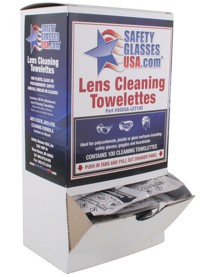 Safety Glasses USA Pre-moistened Lens Cleaning Wipes Box of 100 Made In USA