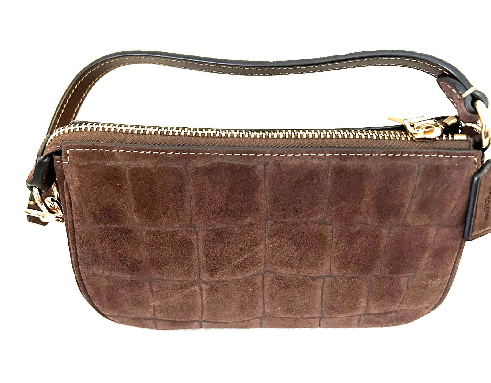 NWT COACH Nolita 19 Crocodile-Embossed Suede, CCF61 Gold/Maple