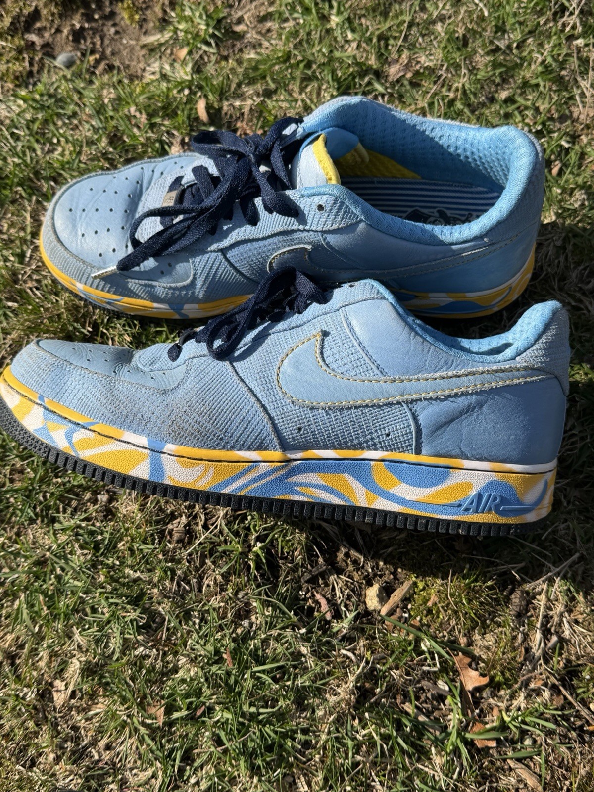 Nike Air Force 1 Light Blue With Yellow Outline On Swoosh 11.5 used no box